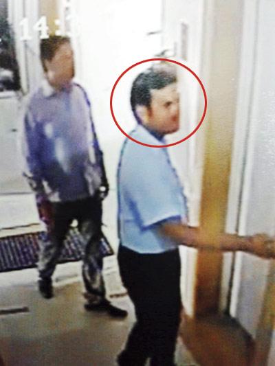 CCTV grabs showing Nadeem Qureshi (circled) and Mushtaq Sherkhan at Customs colony, Powai