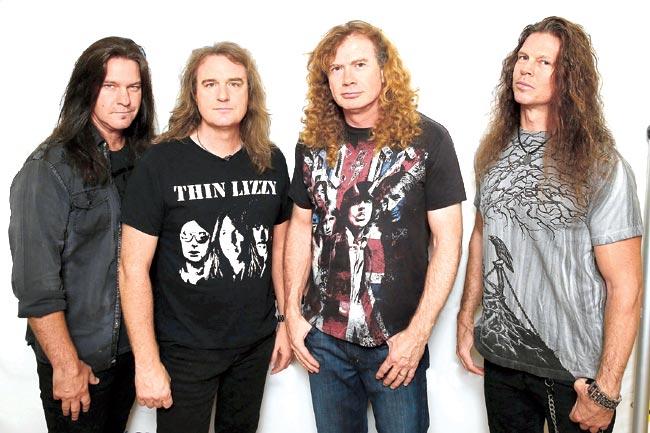 (From left) Shawn Drover, David Ellefson, Dave Mustaine and Chris Broderick of Megadeth. Pics/AFP