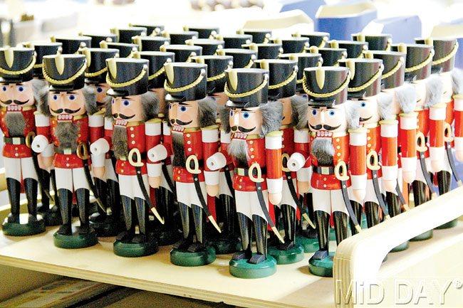Nutcrackers in a row at a workshop 