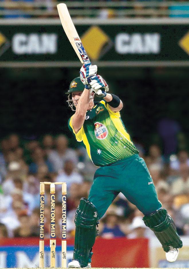 Brad Haddin bats during the second ODI in Brisbane. Pic/AFP