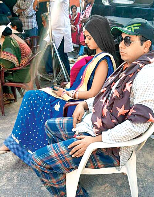 Sonal Chauhan (second from right) on the sets of her film