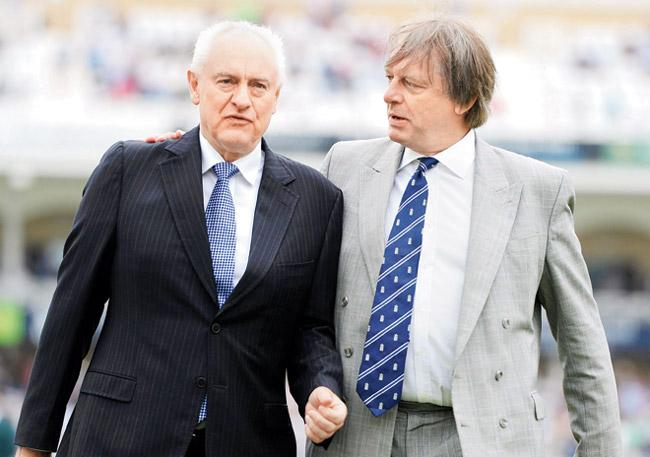 Cricket Australia Chairman Wally Edwards (left) with ECB Chairman Giles Clarke. Pic/Getty Images