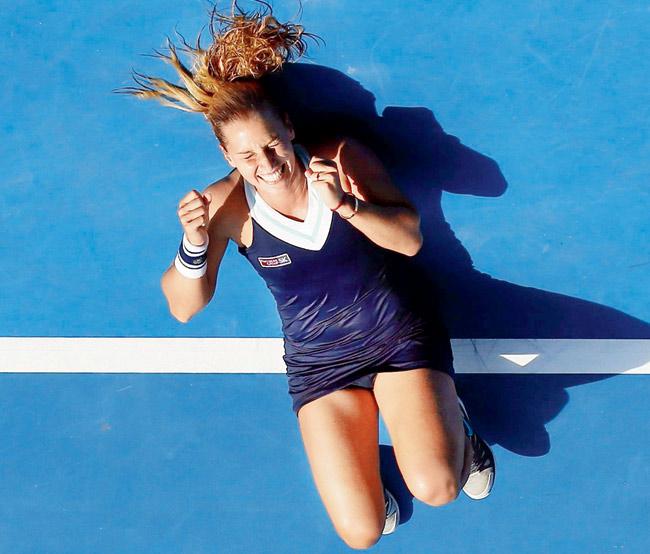 Dominika Cibulkova celebrates after beating Agnieszka Radwanska. Pic/Getty Images 