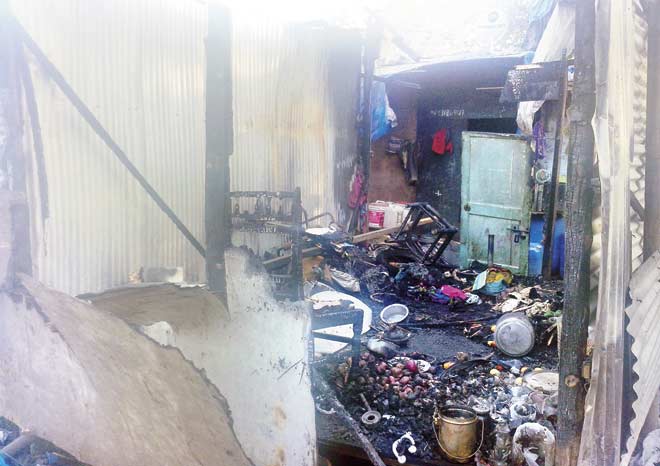 The gutted unit at the Darukhana slum at Powder Gali, Sewri