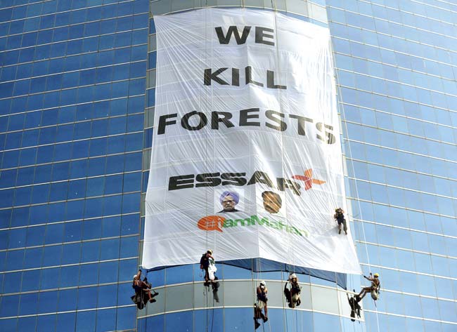 The activists were protesting against the proposed destruction of forests in Singrauli district. Essar Power has been allotted coal blocks in Mahan. Pic/AFP