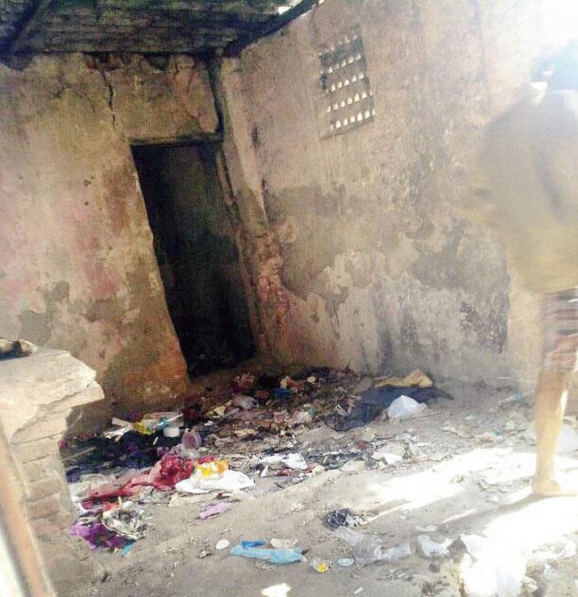 The dilapidated police chowki that now serves as a den for drug addicts