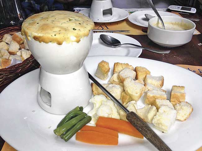 Potatoes Emmenthal and Baked Cheese fondue soup at Out Of The Blue, Bandra