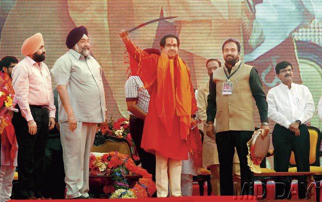 Saffron power: Shiv Sena President Uddhav Thackeray was applauded by lakhs of supporters who had come out to the Somaiya Grounds in Chunabhatti. During the rally, Thackeray proclaimed he was proud to be Hindu. 