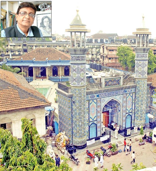 The Mughal Masjid at Bhendi Bazaar and (inset) festival director Zubair Azmi