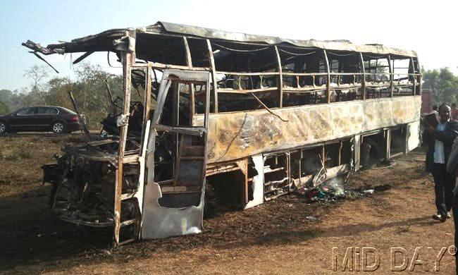 Charred remains of the bus