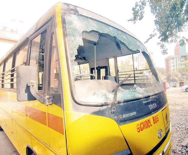 Damaged bus in Thane