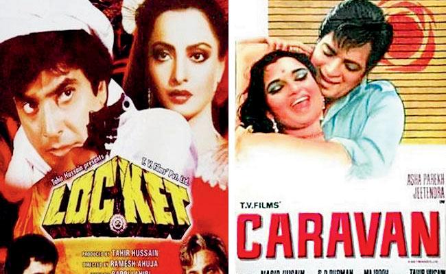Posters of Locket and Caravan — both made under his father Tahir Hussain’s banner