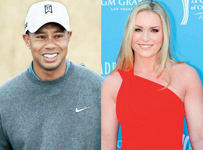 World No 1 golfer Tiger Woods and Lindsey Vonn. Pics/AFP, Getty Images
