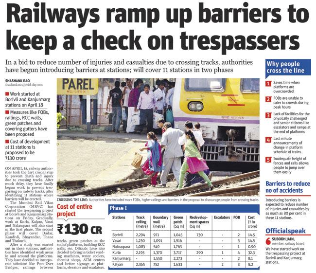mid-day’s report on April 26 highlighting the efforts taken by the railway officials to prevent commuters from crossing tracks at stations