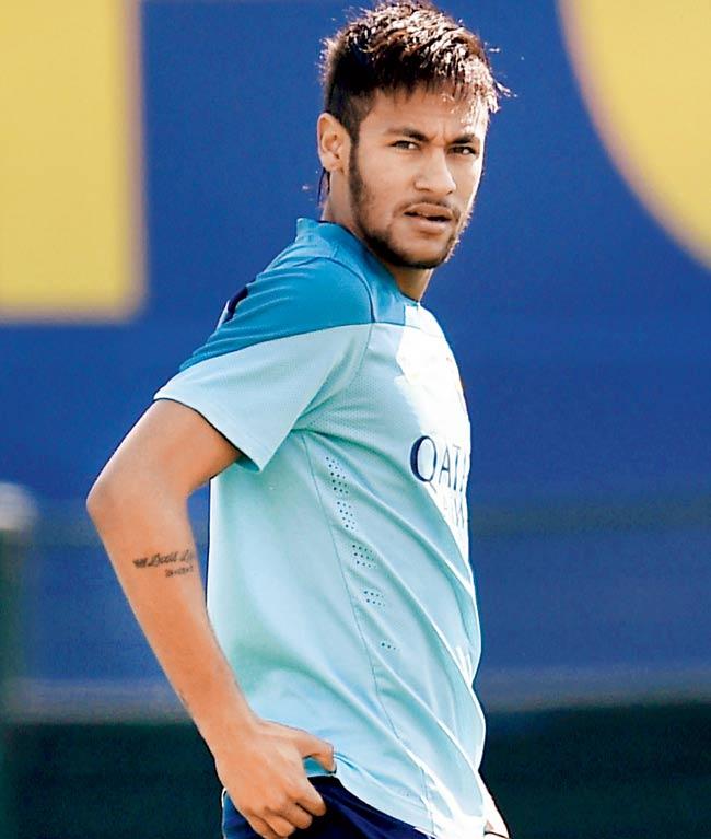 Barcelona striker Neymar during a training session at the FC Barcelona Sports Center Joan Gamper in Sant Joan Despi near Barcelona yesterday. Pic/AFP