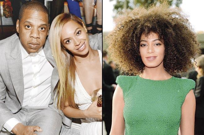 Jay Z and Beyonce; (right) Solange attacked Jay Z in an elevator. Pics/AFP