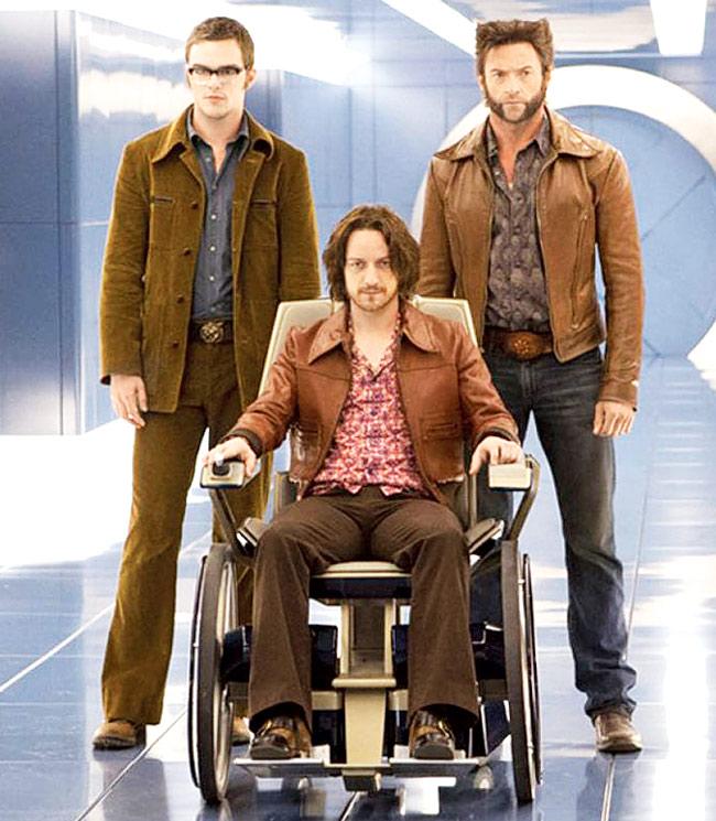 Nicholas Hoult, James McAvoy and Hugh Jackman in a still from 