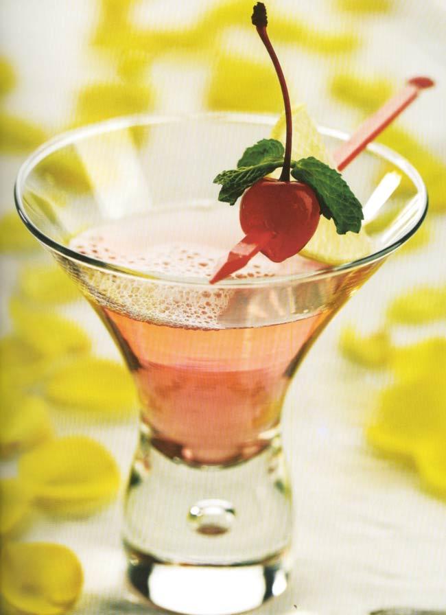 Pink City Classic is made using gin, rose syrup, martini rose and creme de fraise
