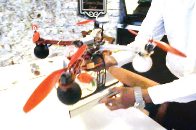IN TROUBLE: A four-rotor drone that took off from a pizza shop in Lower Parel 