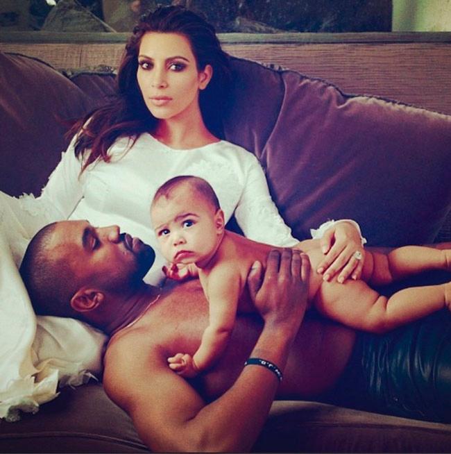 Kim Kardashian with Kanye West and North West. Pic/Beyonce Knowles
