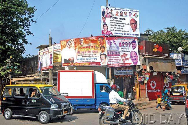 After the election results, the city is filled with banners of both winning and losing political parties. Pics/Pradeep Dhivar and Datta Kumbhar