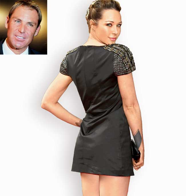 (Inset) Shane Warne and Emily Scott attends the UK Premiere of 