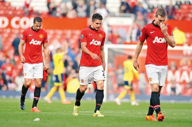 A dejected Manchester United