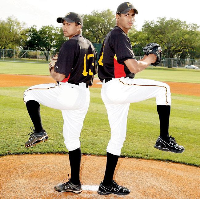 Million dollar dreams: Patel and Singh at the Pittsburgh Pirates training facility in Florida in 2009. File Pic/AFP