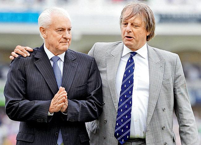 Cricket Australia chairman Wally Edwards with ECB chief Giles Clarke