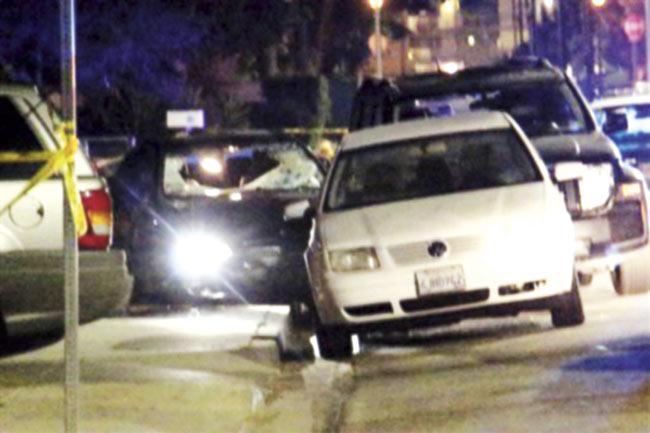 A video grab of the car used in the drive-by shooting in southern California. Pic/AFP