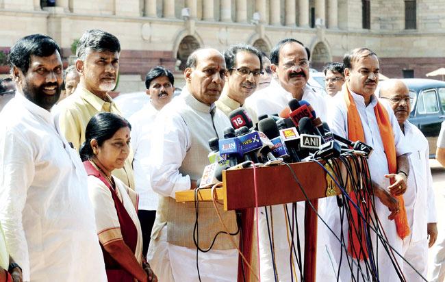 NDA leaders come together to address the media