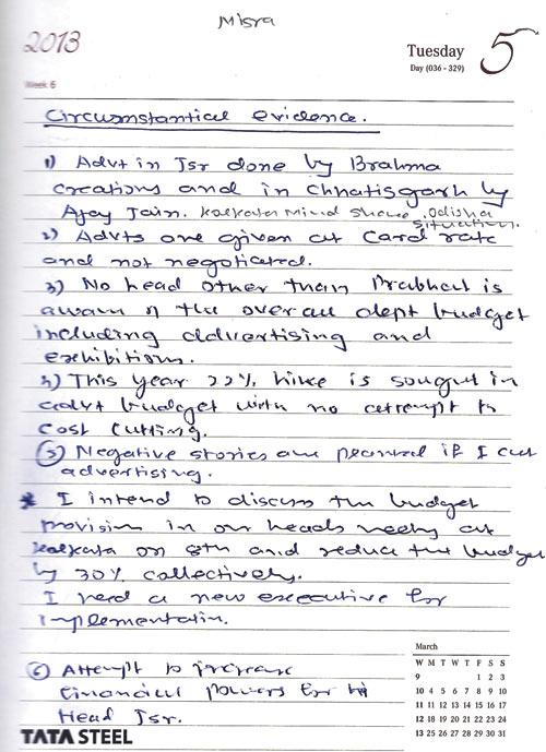 Charudatta Deshpande’s note dated February 5, 2013, where he outlines "circumstantial evidence"