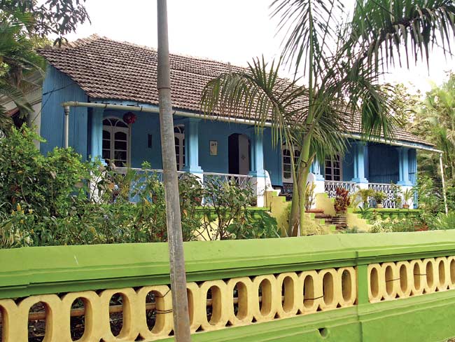 A brightly painted typical Goan house