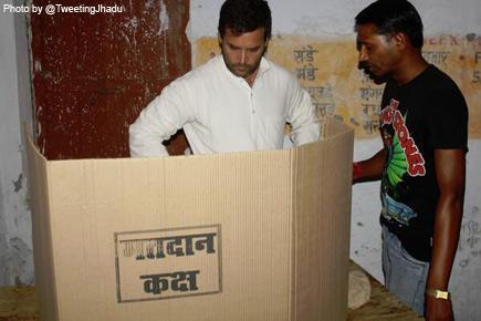 Rahul Gandhi seen inside polling booth during voting hours in Amethi