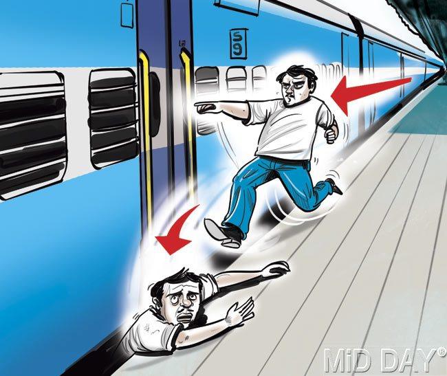 He falls and slips between the platform and the train, and remains trapped for almost 3 minutes
