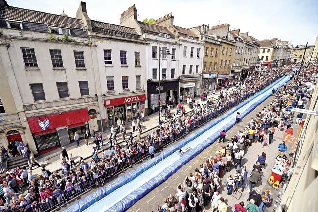 The Bristol Park and Slide project was set up in Park Street in the centre of Bristol, southwest England on Sunday. Pics/AFP