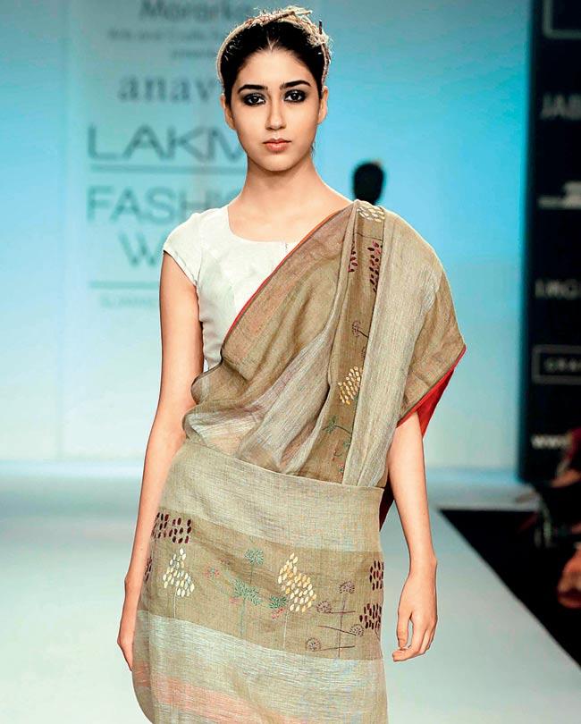 An outfit made of recycled fabrics by Anvila Sindu Mishra and Karishma Sahani