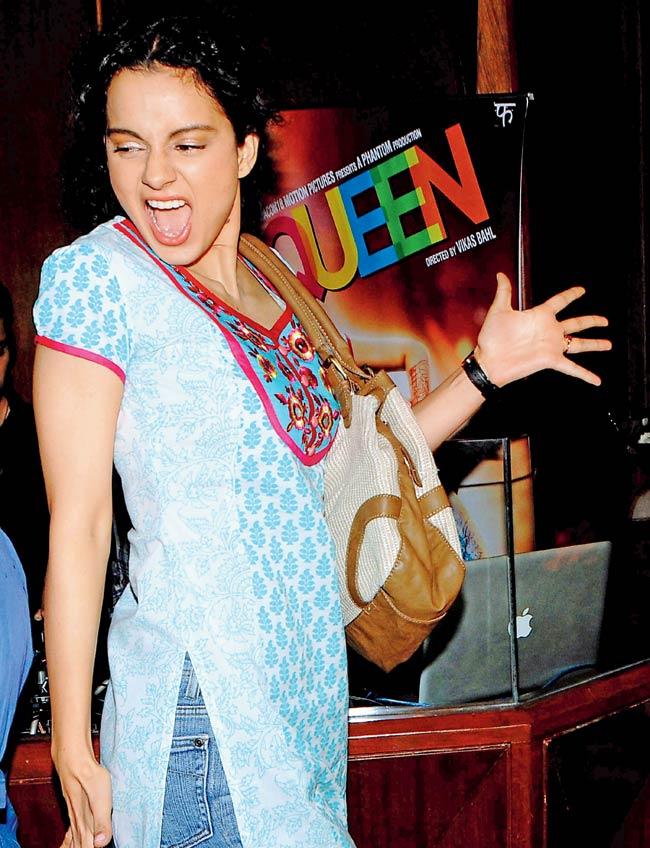 While promoting her film Queen, Kangana Ranaut was togged out in clothes she wears in the scene where she enters a Paris pub with some of her friends. 