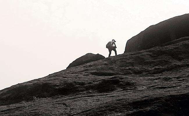 Toiling upward: Perseverance takes the climber to the top at Kanheri Caves. PIC/SACHIN KALBAG