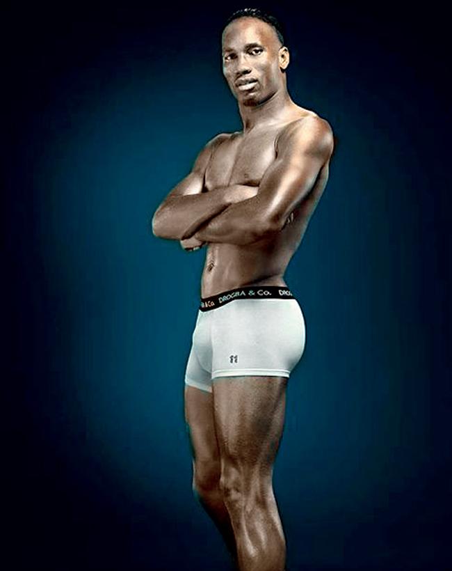 Ivory Coast footballer Didier Drogba strikes a pose in his new underwear range that he launched for a charitable cause. Pic courtesy/www.hom.com