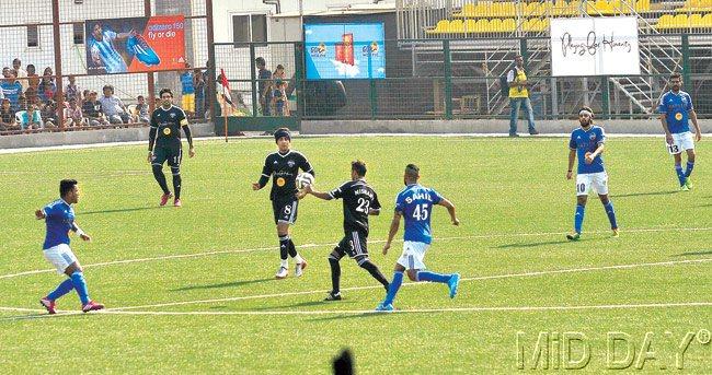 Film stars in action during their charity match at Cooperage on Saturday. Pic/Suresh KK