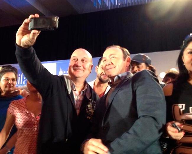 Anupam Kher with Kevin Spacey. Pic/Anupam Kher