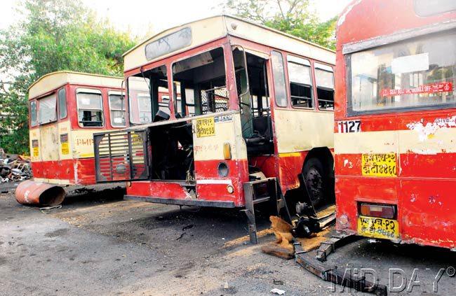 In a sad state of affairs: The broken down buses parked at the Pune Station depot. Pics/Mohan Patil