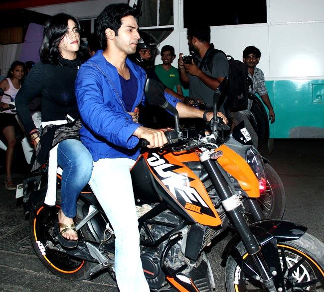 Ekta Kapoor goes on a bike ride with Varun Dhawan