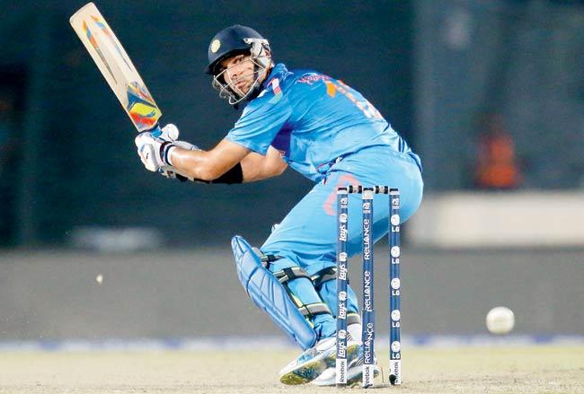 Yuvraj Singh misses one during 21-ball 11. Pic/Getty Images