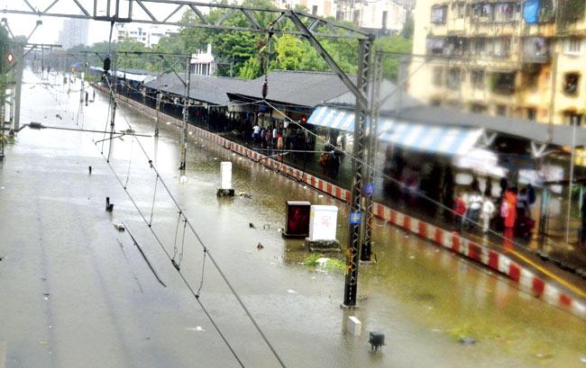 The flooded tracks at Currey Road station during last year’s monsoon