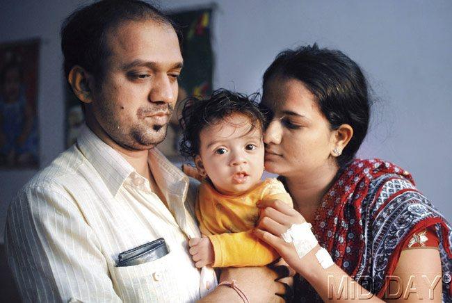 Parents Sagar and Sunita Katkar with Manthan, who will complete six months today