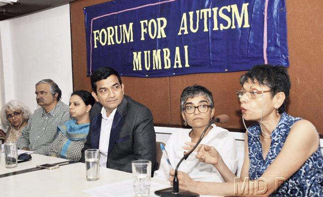 Announcing the charter of rights for autistic children, (from left) Forum for Autism office-bearers Parul Kumtha and Anand Kumtha, parent Babita Raja, autism awareness ambassador Sanjeev Kapoor, paediatrician Dr Vibha Krishnamurthy and Action for Autism director Merry Barua. Pic/Suresh KK