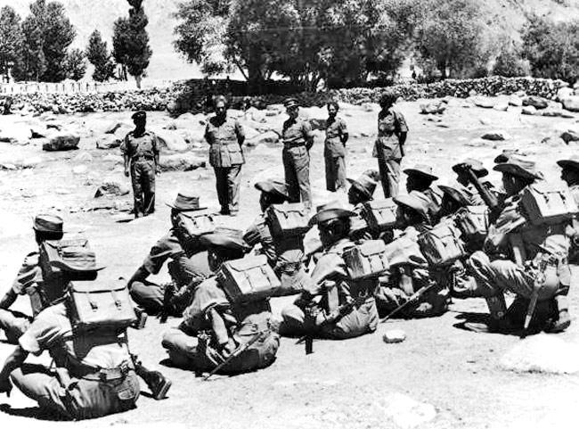 Indian troops being inspected before leaving their posts in northern India during the border clash with China in 1962. Pic/Getty images