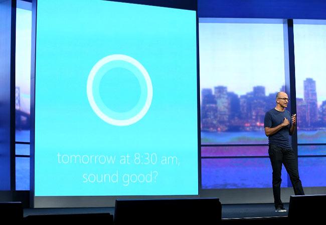 Microsoft CEO Satya Nadella demonstrates Cortana